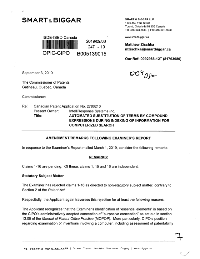 Canadian Patent Document 2786210. Amendment 20190903. Image 1 of 7