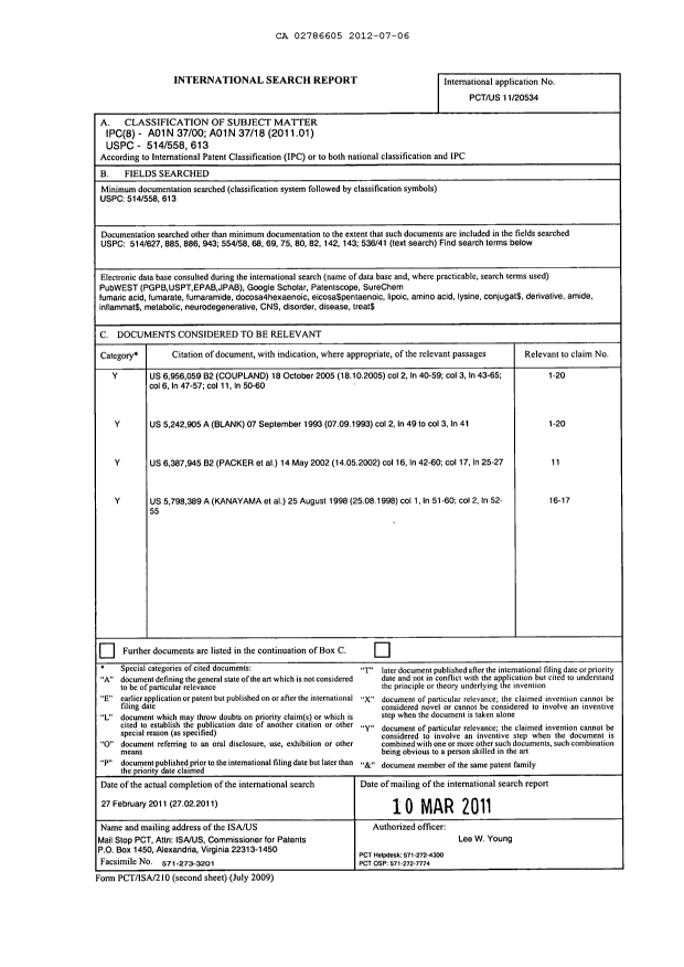 Document de brevet canadien 2786605. PCT 20120706. Image 1 de 7