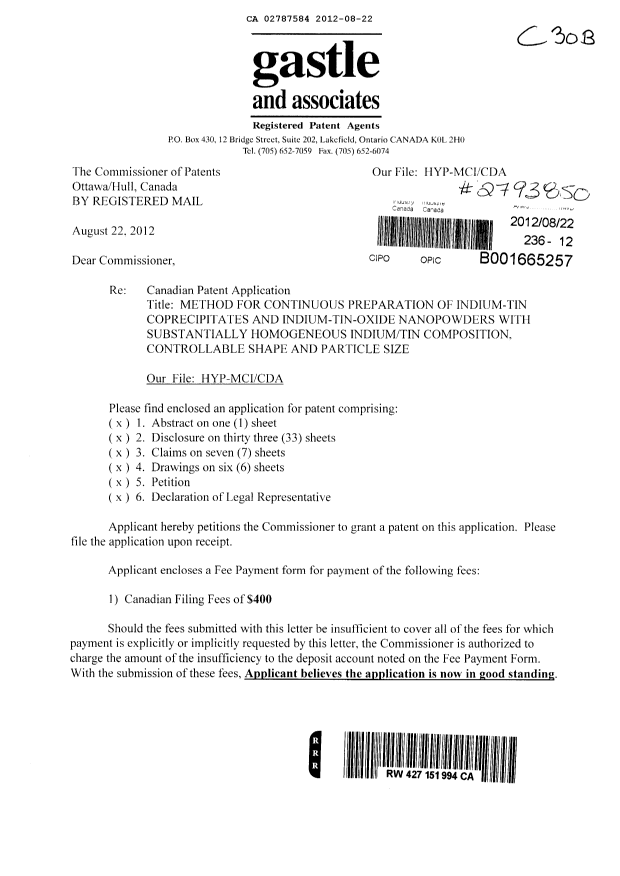 Document de brevet canadien 2787584. Cession 20120822. Image 1 de 5