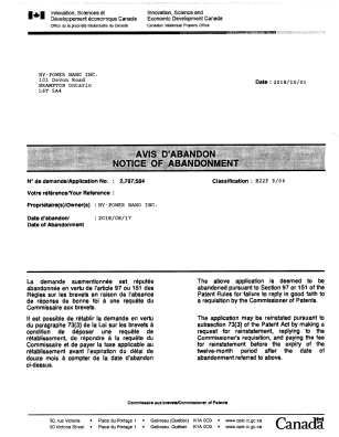 Canadian Patent Document 2787584. Returned mail 20181009. Image 1 of 2