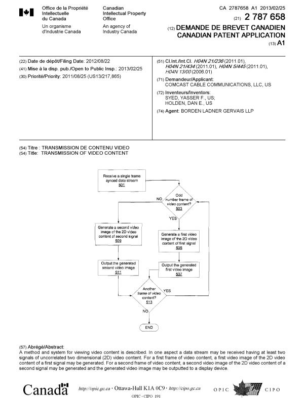 Document de brevet canadien 2787658. Page couverture 20121205. Image 1 de 1