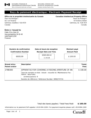 Canadian Patent Document 2788300. Maintenance Fee Payment 20200814. Image 1 of 1