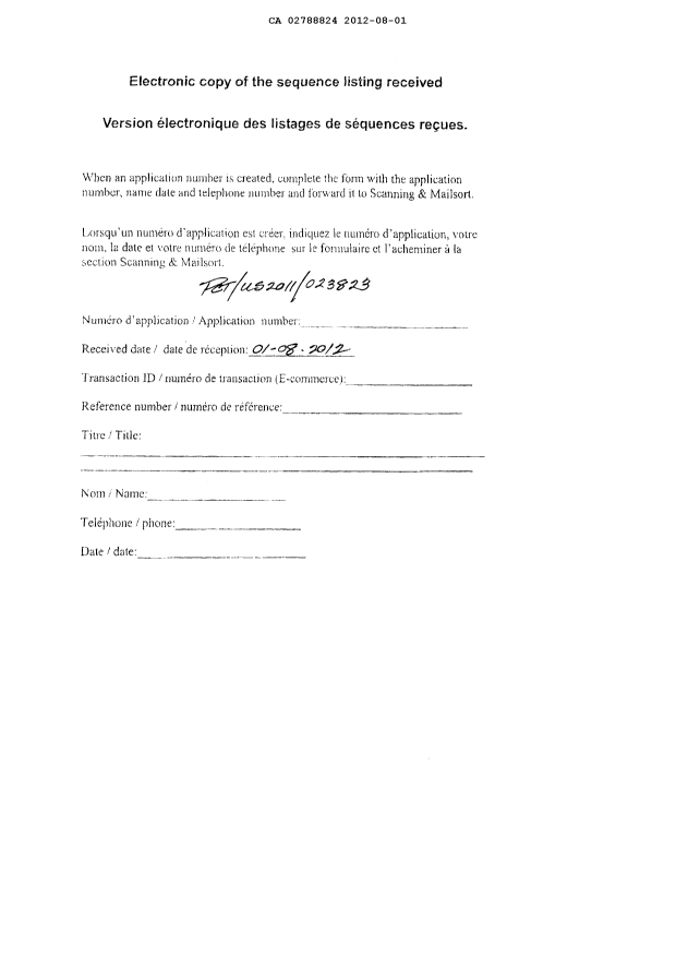 Document de brevet canadien 2788824. Cession 20120801. Image 1 de 33