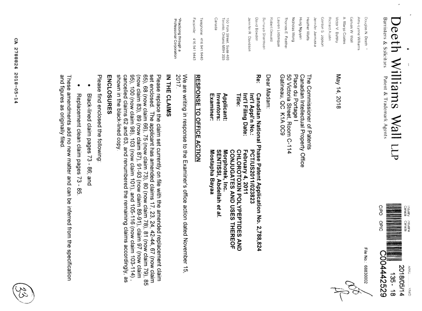 Canadian Patent Document 2788824. Amendment 20180514. Image 1 of 33