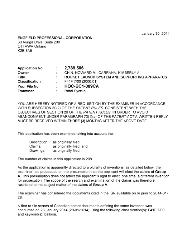 Document de brevet canadien 2789506. Poursuite-Amendment 20140130. Image 1 de 3