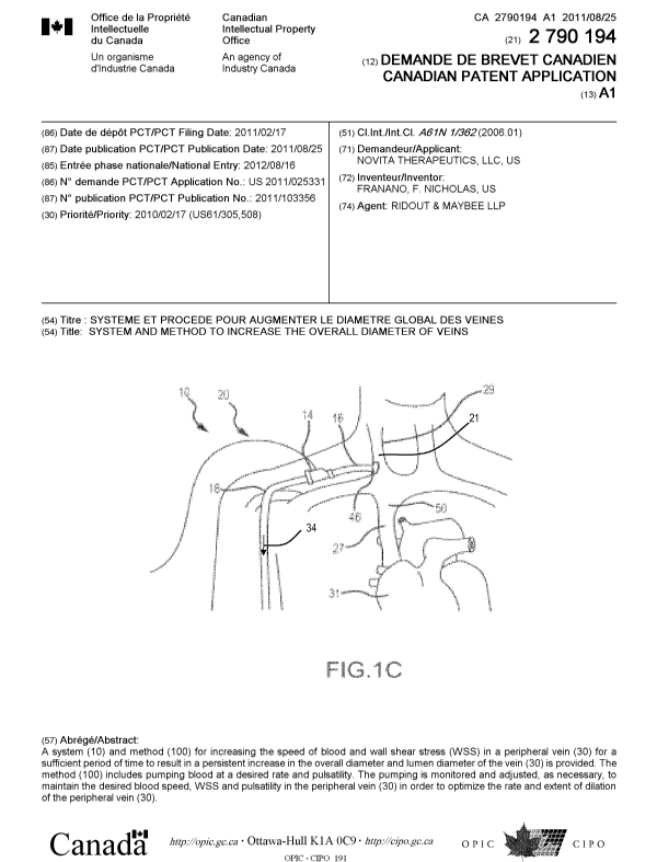 Canadian Patent Document 2790194. Cover Page 20121025. Image 1 of 1