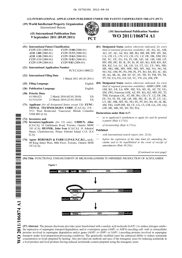 Document de brevet canadien 2791091. Abrégé 20120824. Image 1 de 2