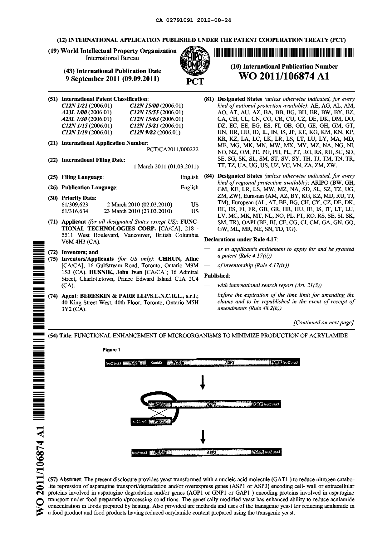 Canadian Patent Document 2791091. Abstract 20120824. Image 1 of 2