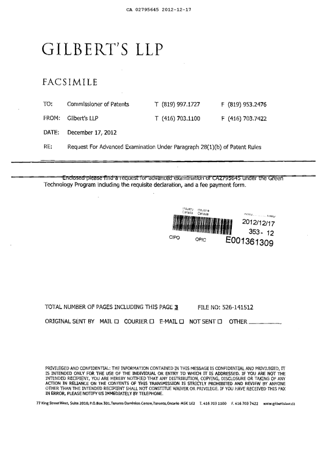 Document de brevet canadien 2795645. Poursuite-Amendment 20121217. Image 2 de 2