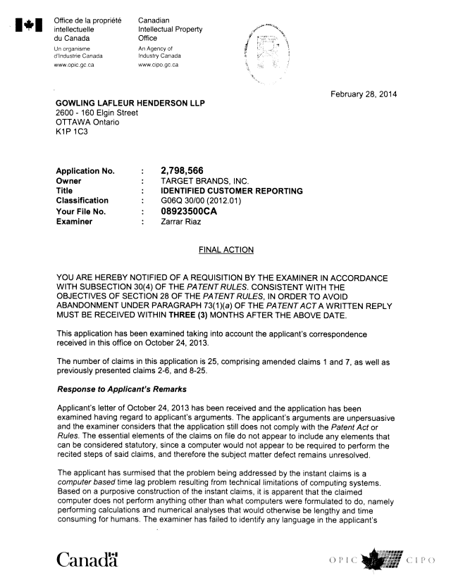 Canadian Patent Document 2798566. Prosecution-Amendment 20131228. Image 1 of 6