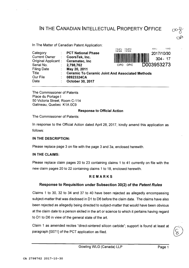 Canadian Patent Document 2798762. Amendment 20171030. Image 1 of 8