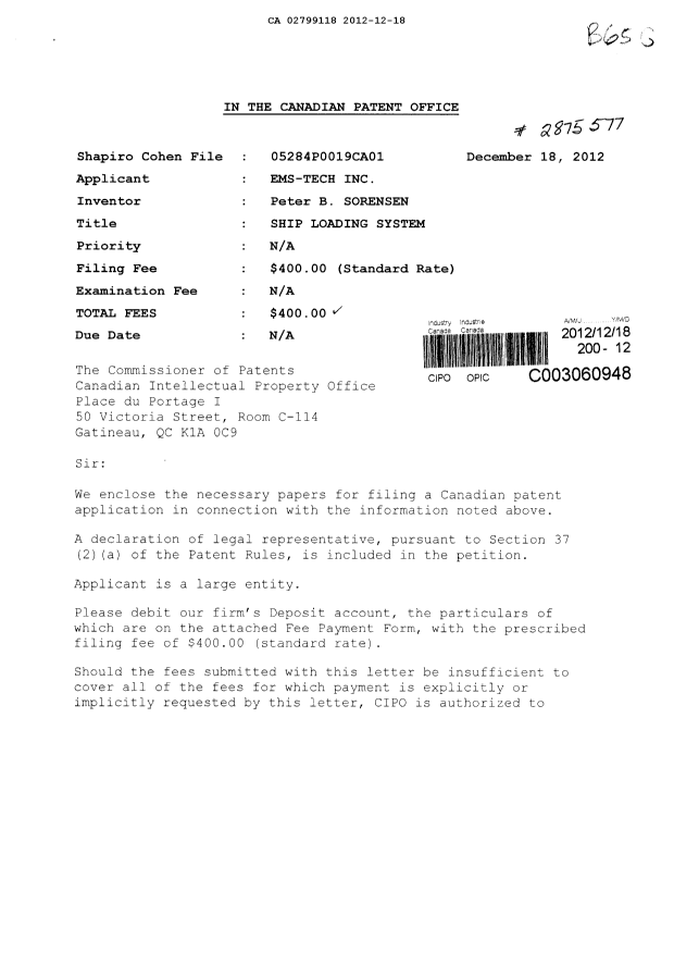 Document de brevet canadien 2799118. Cession 20121218. Image 1 de 4