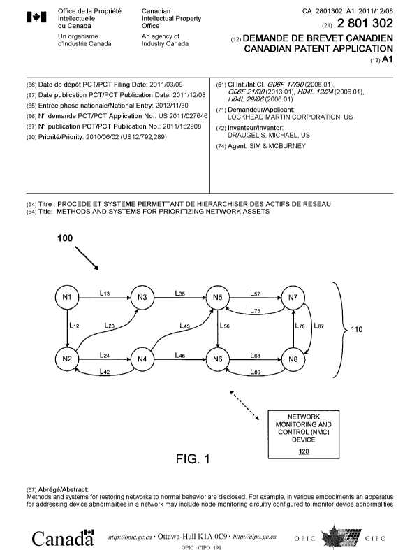 Document de brevet canadien 2801302. Page couverture 20130205. Image 1 de 2