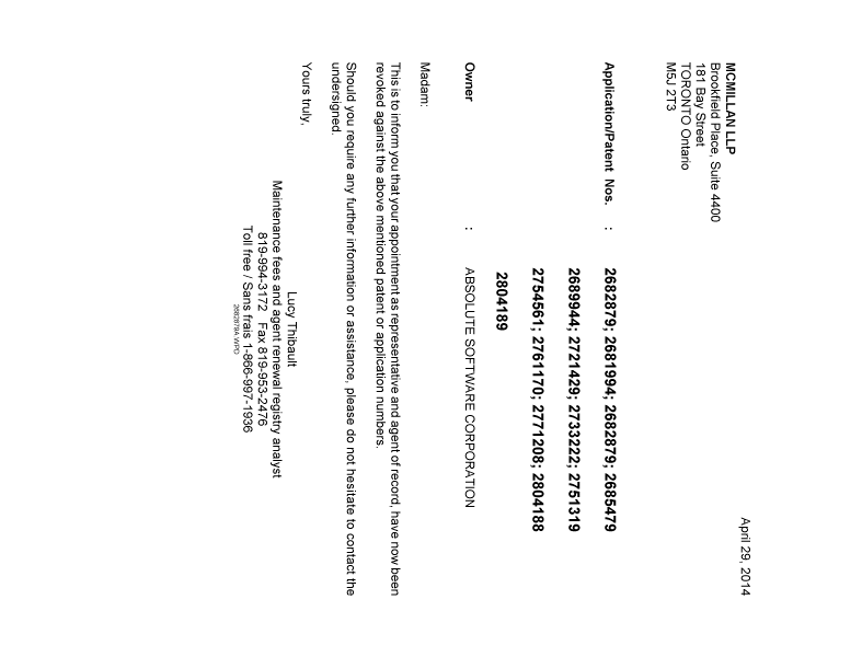 Canadian Patent Document 2804188. Correspondence 20131229. Image 1 of 1