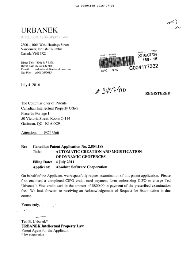 Document de brevet canadien 2804188. Poursuite-Amendment 20151204. Image 1 de 1