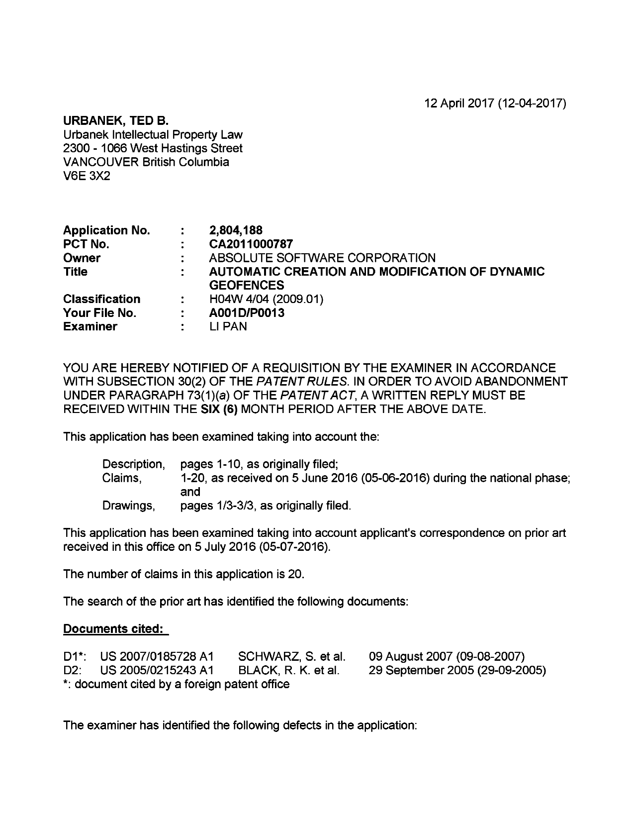 Document de brevet canadien 2804188. Poursuite-Amendment 20161212. Image 1 de 4