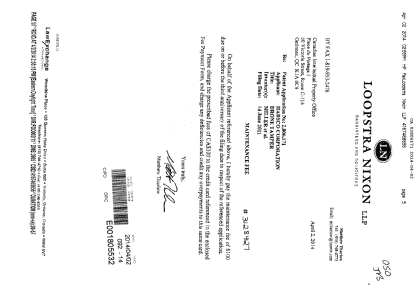 Document de brevet canadien 2806171. Taxes 20131202. Image 1 de 1