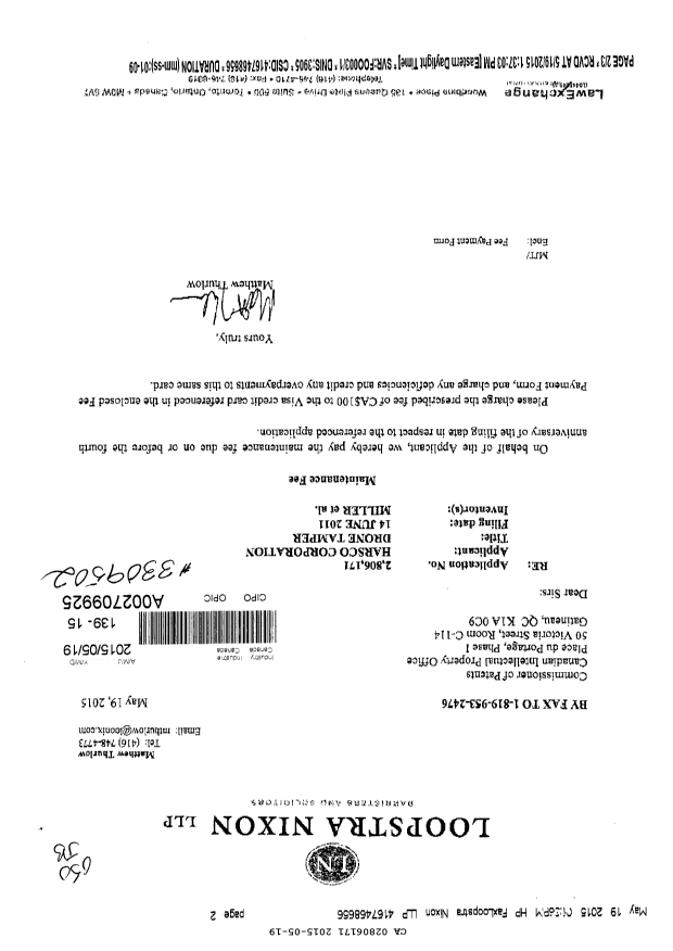 Document de brevet canadien 2806171. Taxes 20141219. Image 1 de 2