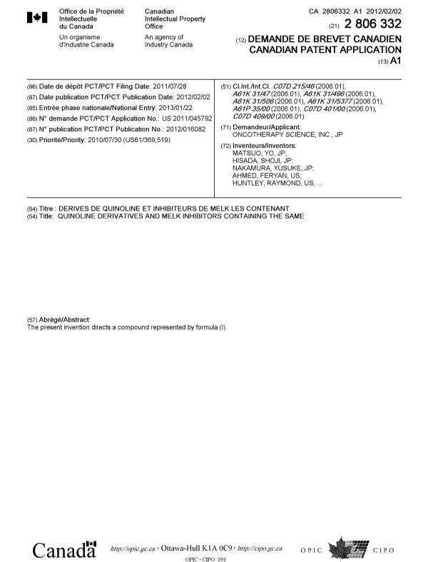 Document de brevet canadien 2806332. Page couverture 20121219. Image 1 de 2