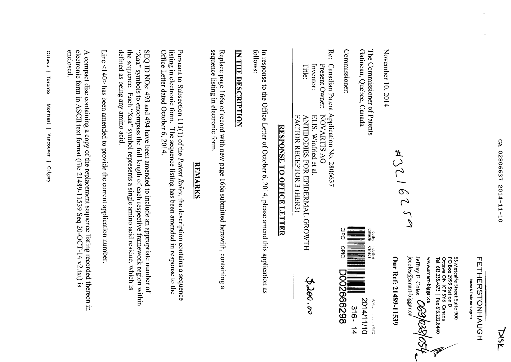 Document de brevet canadien 2806637. Poursuite-Amendment 20131210. Image 1 de 3