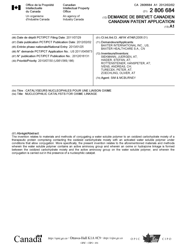 Canadian Patent Document 2806684. Cover Page 20130402. Image 1 of 1