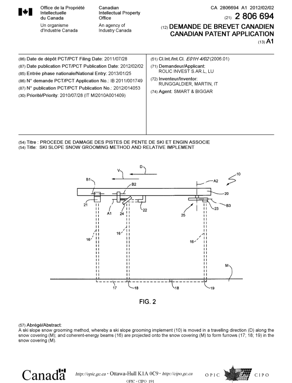 Document de brevet canadien 2806694. Page couverture 20121202. Image 1 de 1