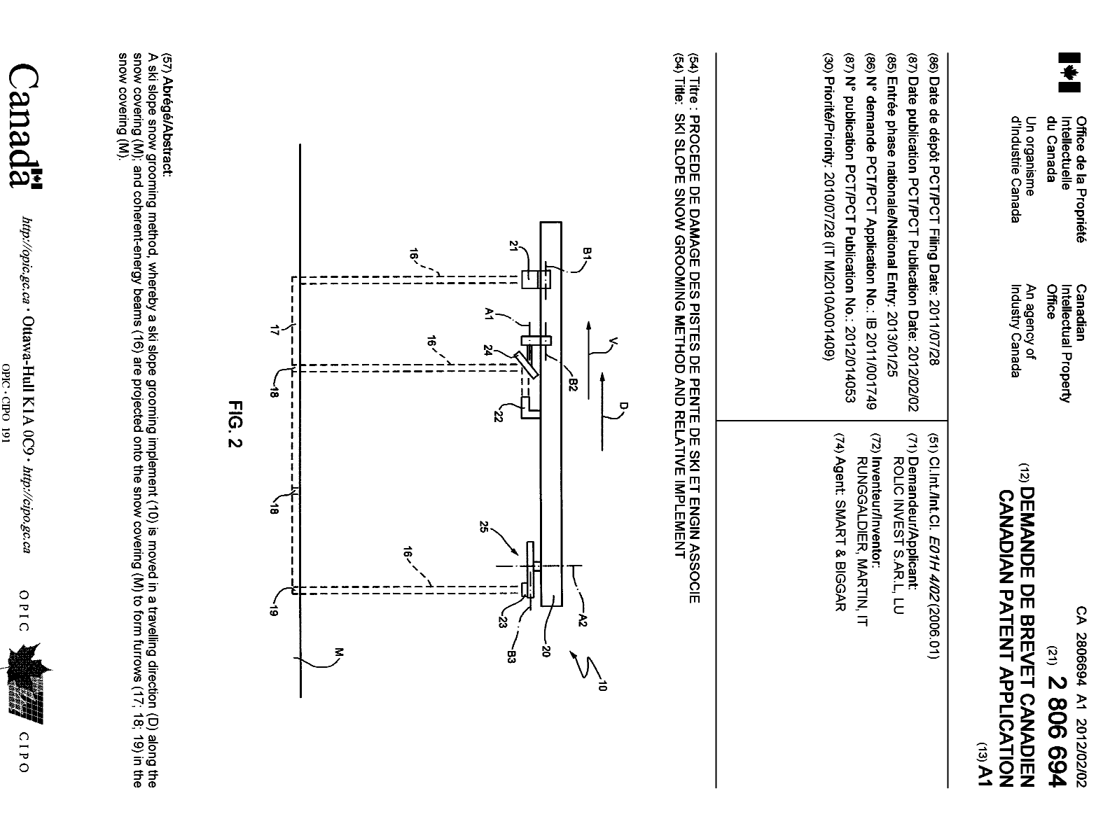 Document de brevet canadien 2806694. Page couverture 20121202. Image 1 de 1