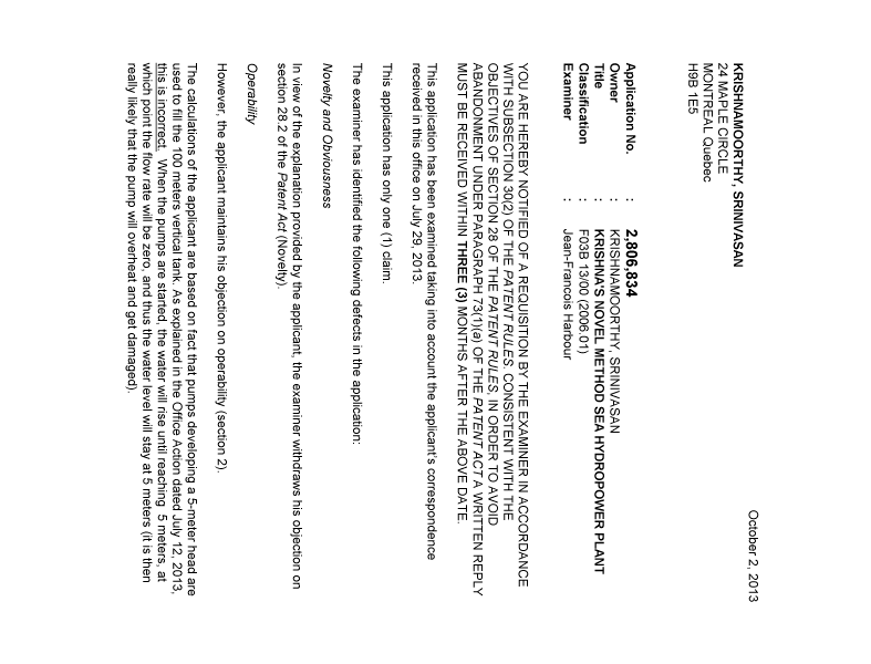 Canadian Patent Document 2806834. Prosecution-Amendment 20121202. Image 1 of 5