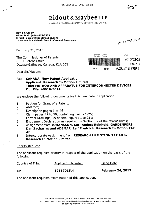 Document de brevet canadien 2806910. Cession 20130221. Image 1 de 16