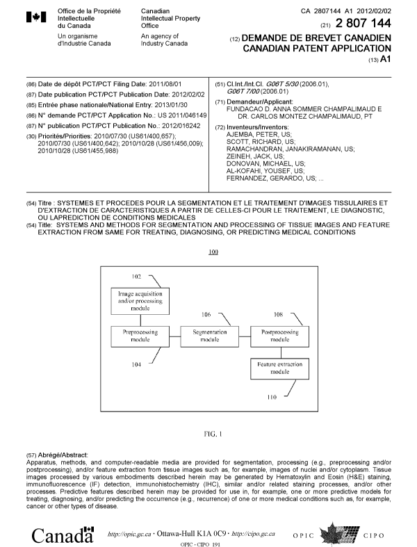 Document de brevet canadien 2807144. Page couverture 20121203. Image 1 de 2