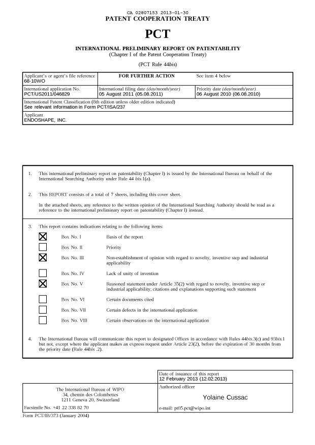 Document de brevet canadien 2807153. PCT 20121230. Image 1 de 9