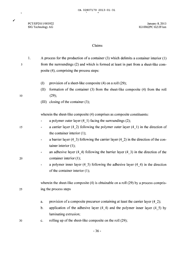 Document de brevet canadien 2807179. Revendications 20130131. Image 1 de 4