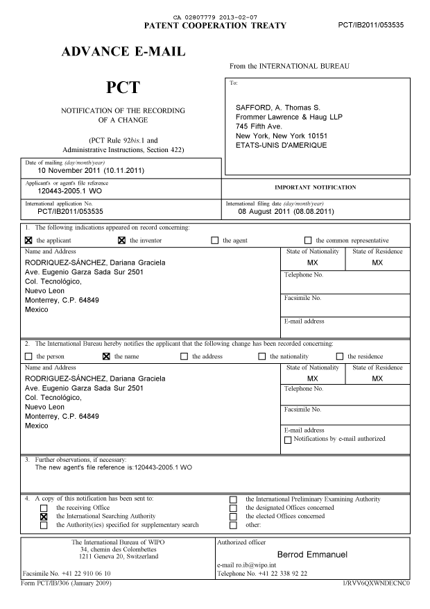 Document de brevet canadien 2807779. PCT 20130207. Image 1 de 12