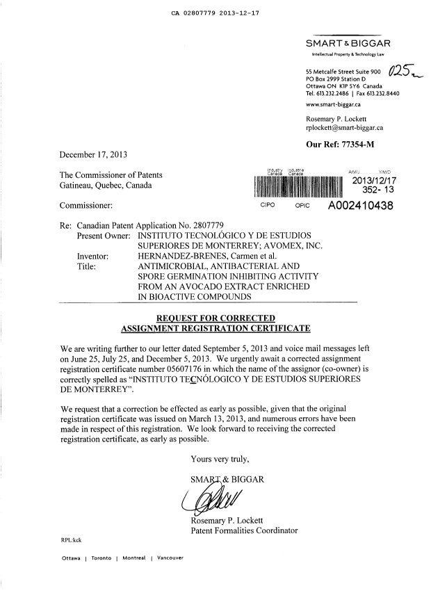 Document de brevet canadien 2807779. Cession 20131217. Image 1 de 1