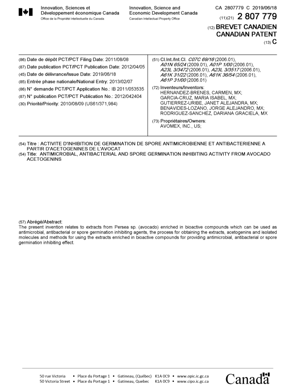 Document de brevet canadien 2807779. Page couverture 20190521. Image 1 de 2