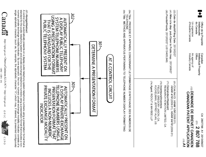 Document de brevet canadien 2807788. Page couverture 20121203. Image 1 de 2