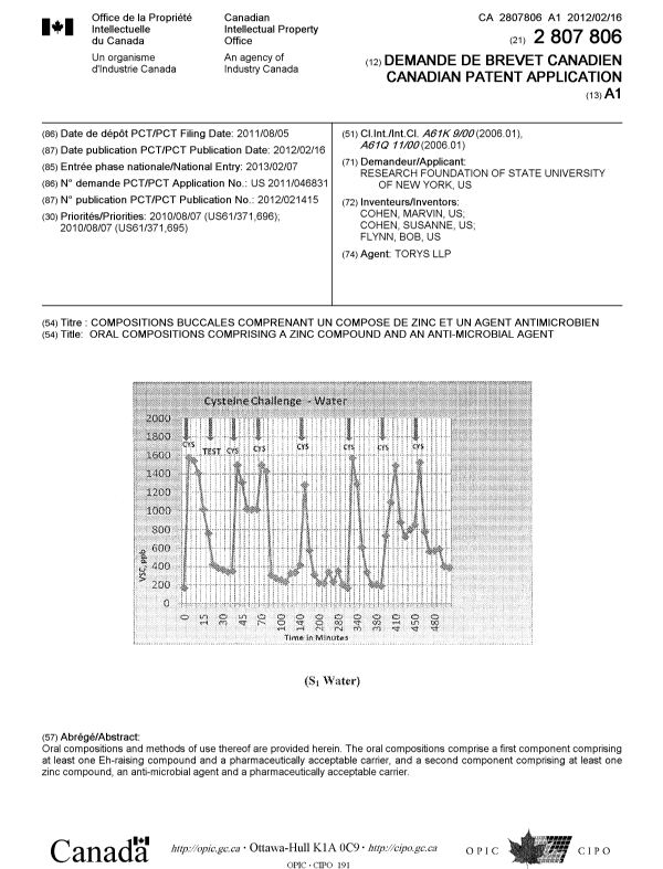 Document de brevet canadien 2807806. Page couverture 20121211. Image 1 de 1