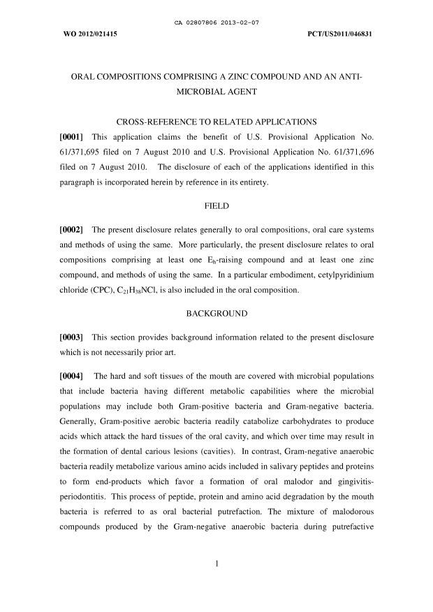Document de brevet canadien 2807806. Description 20130207. Image 1 de 39