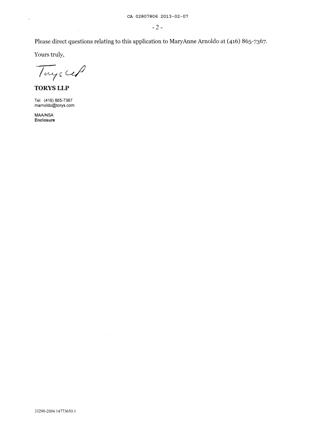 Document de brevet canadien 2807806. Cession 20130207. Image 2 de 4