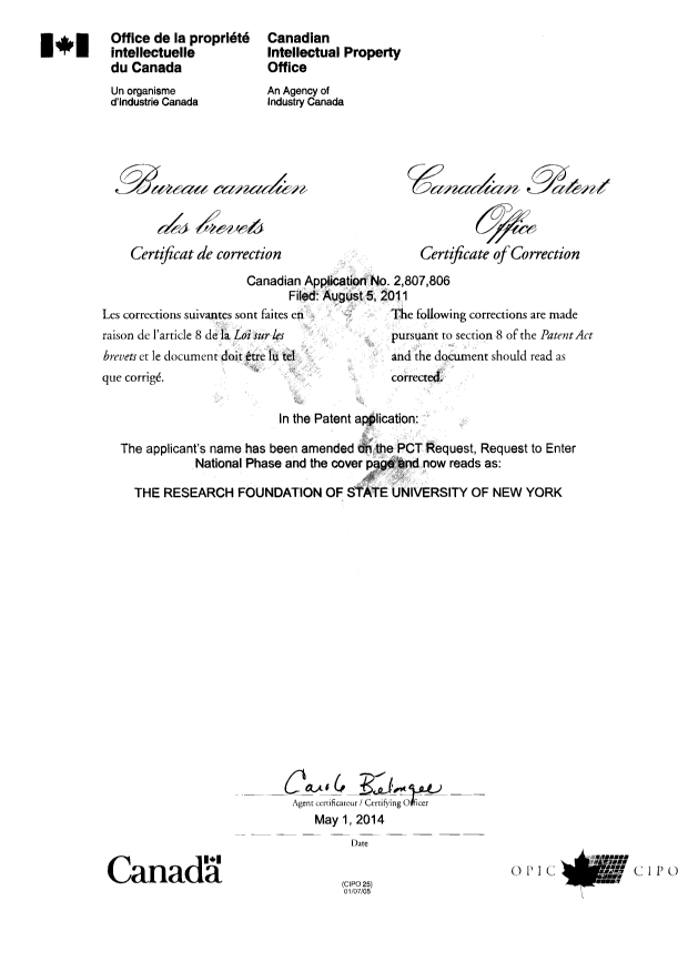 Document de brevet canadien 2807806. Poursuite-Amendment 20140501. Image 2 de 2