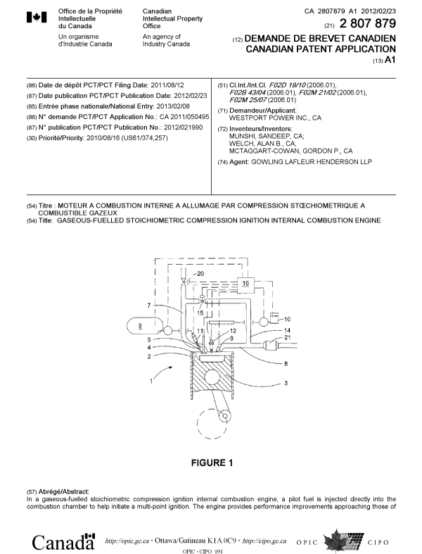 Canadian Patent Document 2807879. Cover Page 20130425. Image 1 of 2