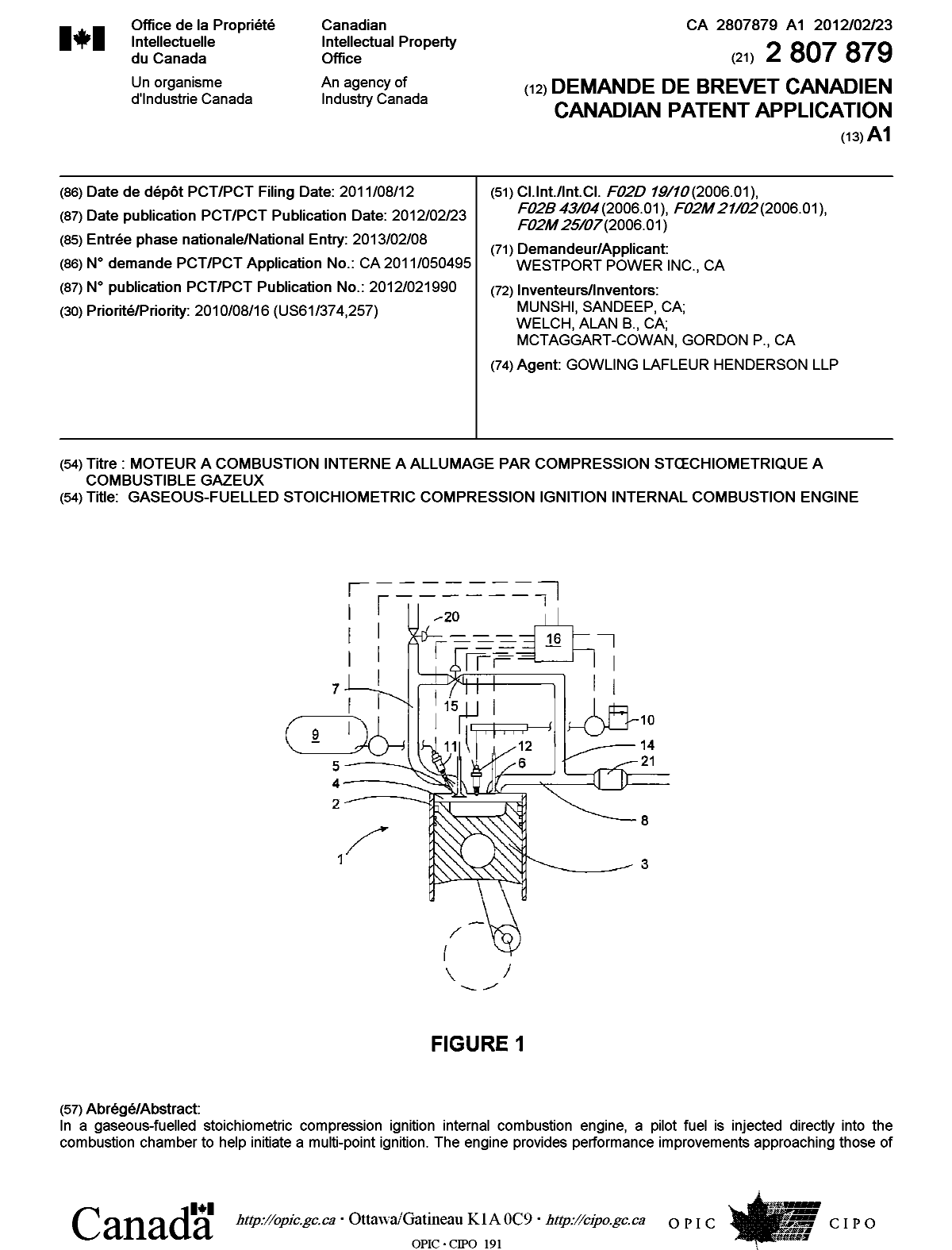 Canadian Patent Document 2807879. Cover Page 20130425. Image 1 of 2