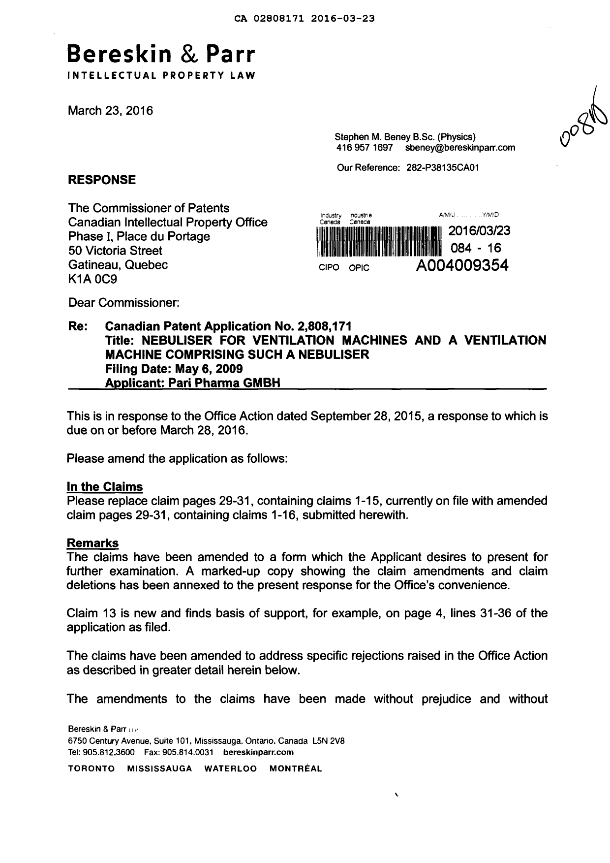 Document de brevet canadien 2808171. Poursuite-Amendment 20151223. Image 1 de 11