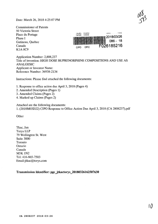 Document de brevet canadien 2808237. Modification 20180326. Image 1 de 10