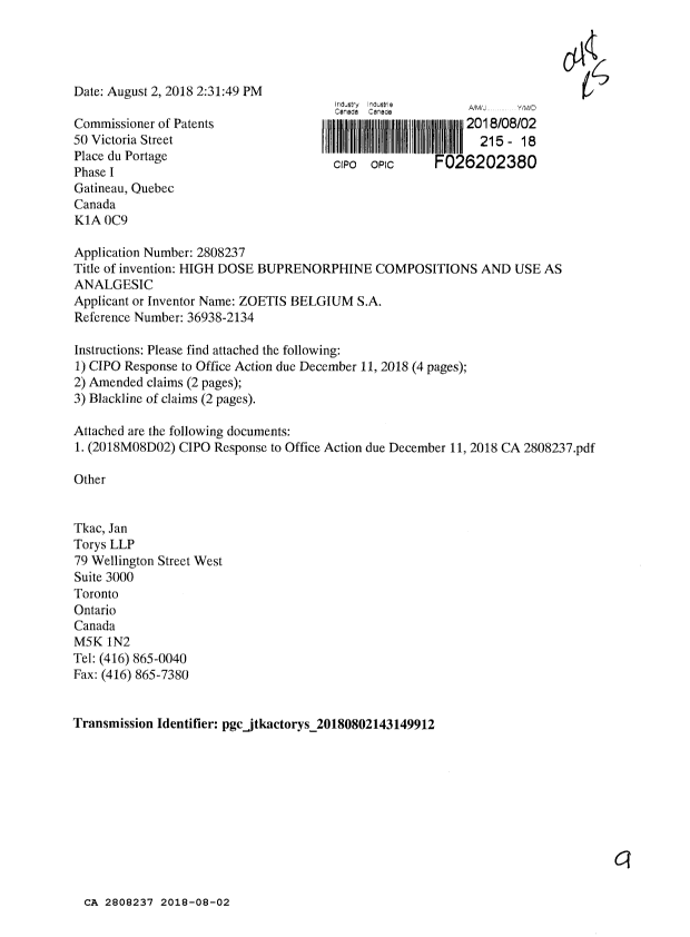 Document de brevet canadien 2808237. Modification 20180802. Image 1 de 9