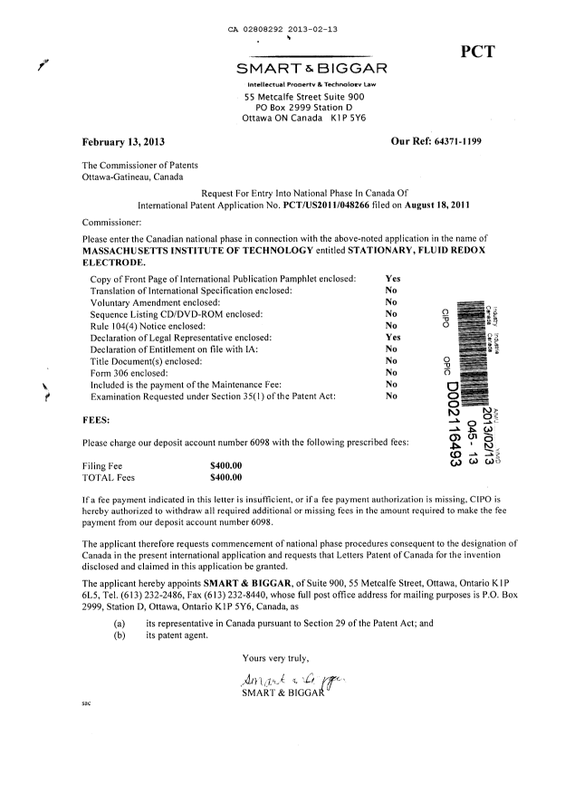 Document de brevet canadien 2808292. Cession 20130213. Image 1 de 2