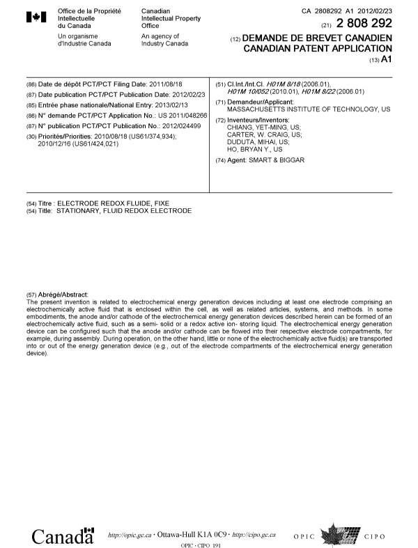 Document de brevet canadien 2808292. Page couverture 20130415. Image 1 de 1