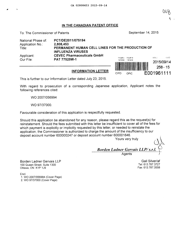 Document de brevet canadien 2808453. Modification 20150914. Image 1 de 1