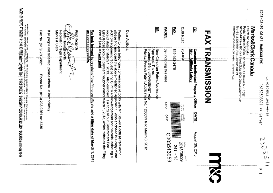 Canadian Patent Document 2808511. Correspondence 20121229. Image 1 of 39