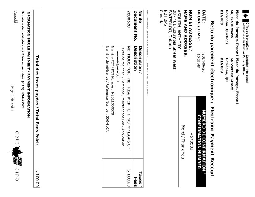 Document de brevet canadien 2808520. Taxes 20131226. Image 1 de 1